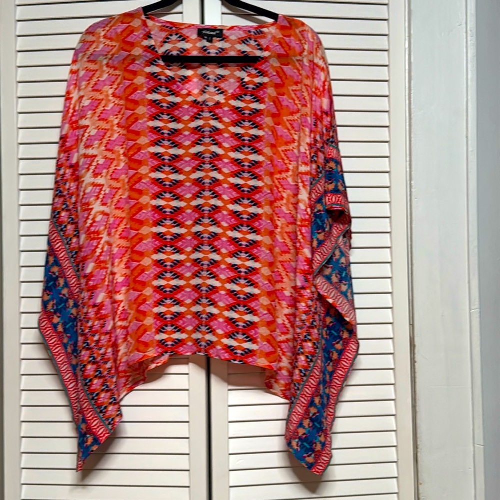 Tolani Orange, Pink & Blue Geometric Draped Tunic